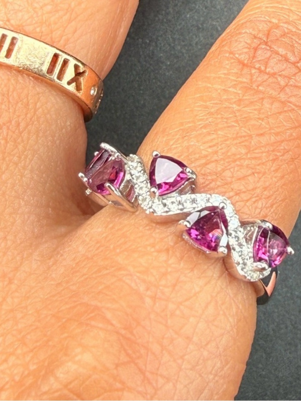 Natural Rhodolite Rhodium Over Sterling Silver Ring